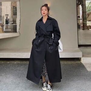 Oversized Extra-Long Belted Trench Coat – Beige